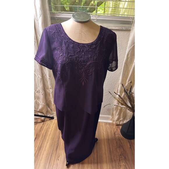 Coldwater Creek Purple Embroidered Beaded Popover Semi-Formal Party Dress 16p - Picture 1 of 16